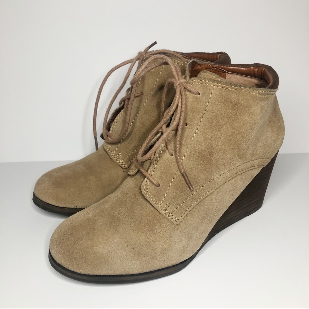 Lucky Brand lace up wedge booties